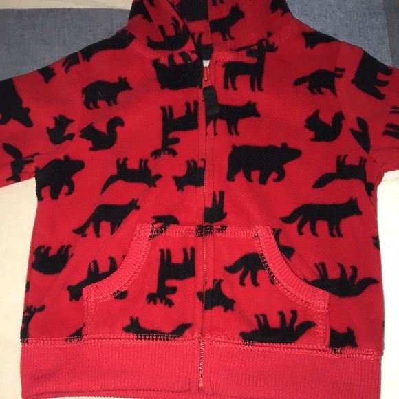 NWOT Carters Brand Red & Black Woodland Zip Up Hoodie Size 6 Months - Picture 2 of 5